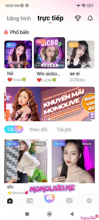 Cơ hội xem gái xinh tại Momo Live