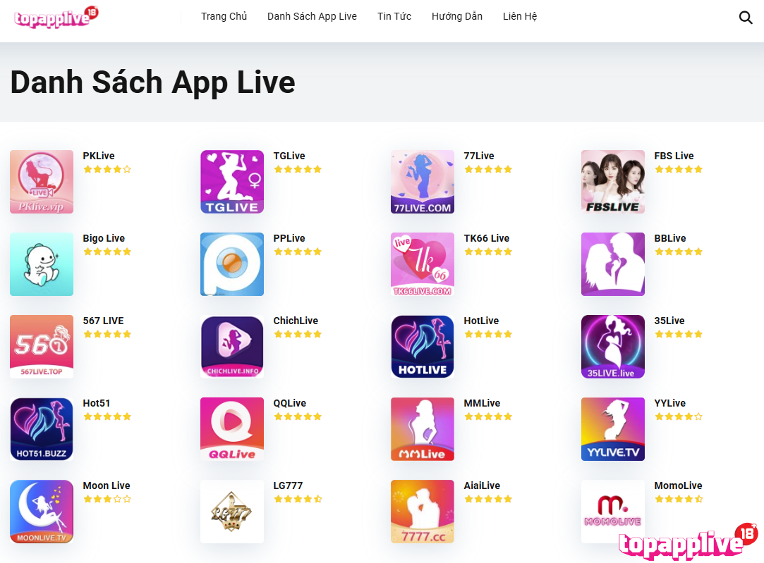 Danh sách ứng dụng liveshow